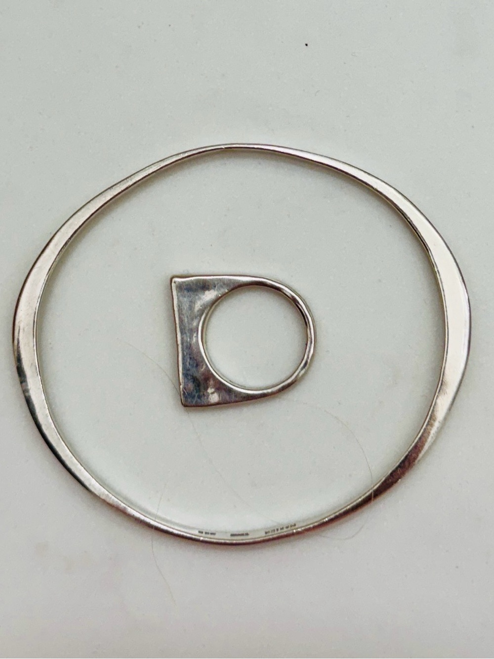 Estate sterling Silver Open oval hand hammered Bangle + Ring Modern Silver Ring